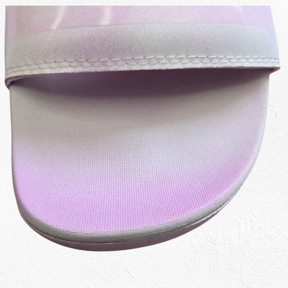 Adidas Adilette Comfort Slides Pink White Striped Slip-On Sandals Size 9 - Picture 5 of 14